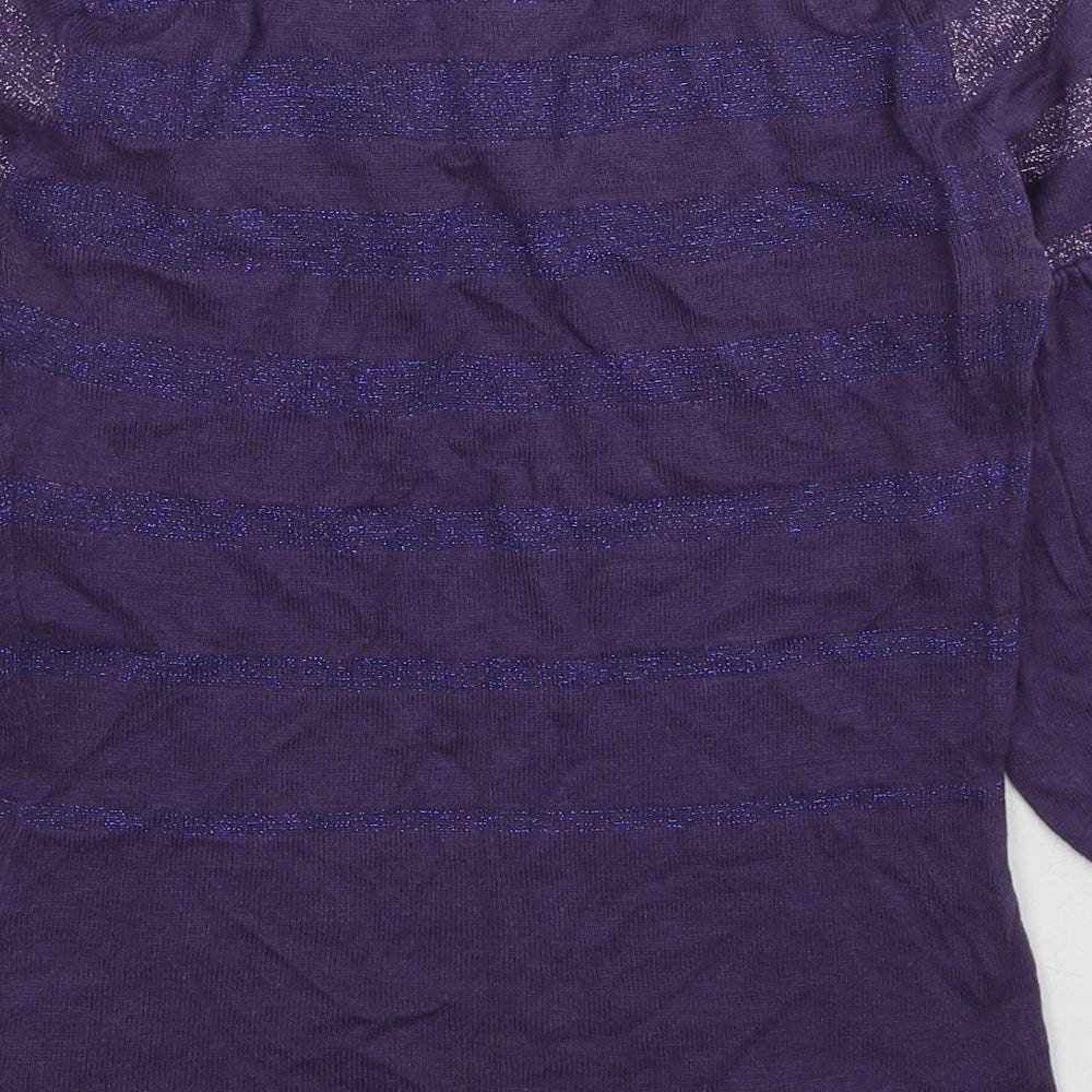 St-Martins Womens Purple Round Neck Striped Cotton Pullover Jumper Size XS - Keyhole Neck