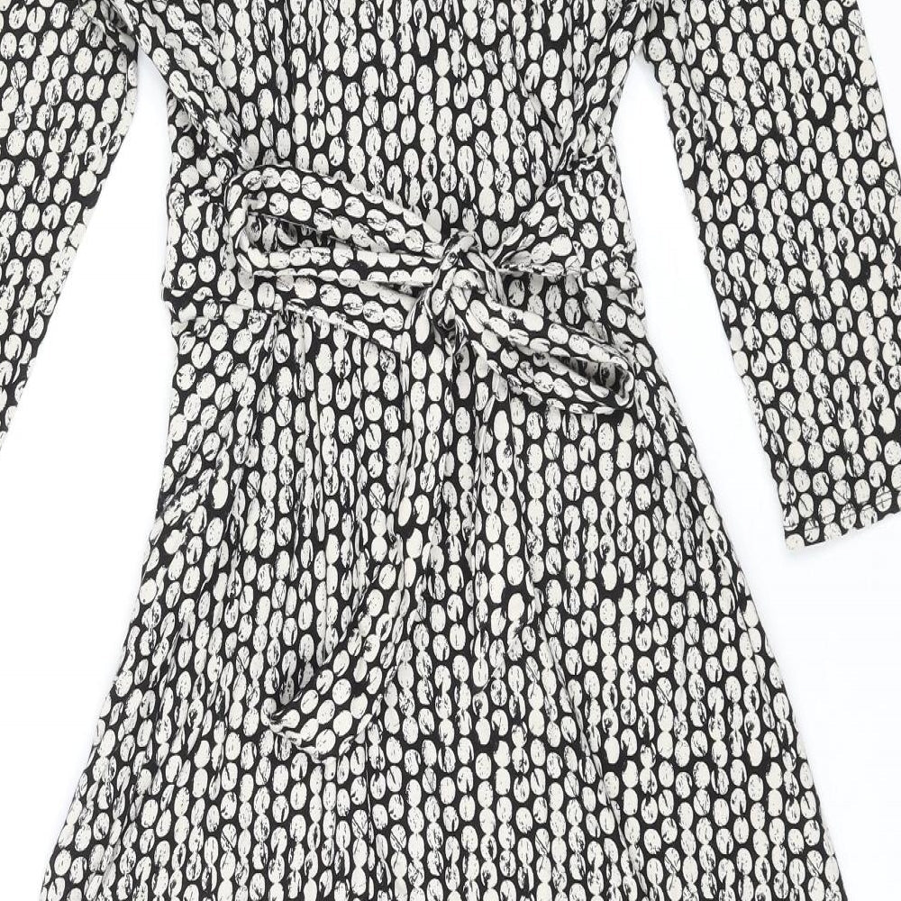 BHS Womens Multicoloured Polka Dot Viscose A-Line Size 12 V-Neck Tie