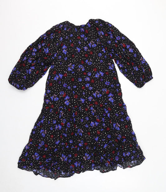 Monsoon Womens Black Floral Viscose A-Line Size S V-Neck Pullover