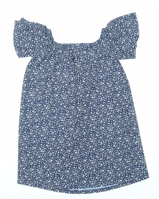 Mango Womens Blue Floral Polyester Trapeze & Swing Size M Boat Neck Pullover
