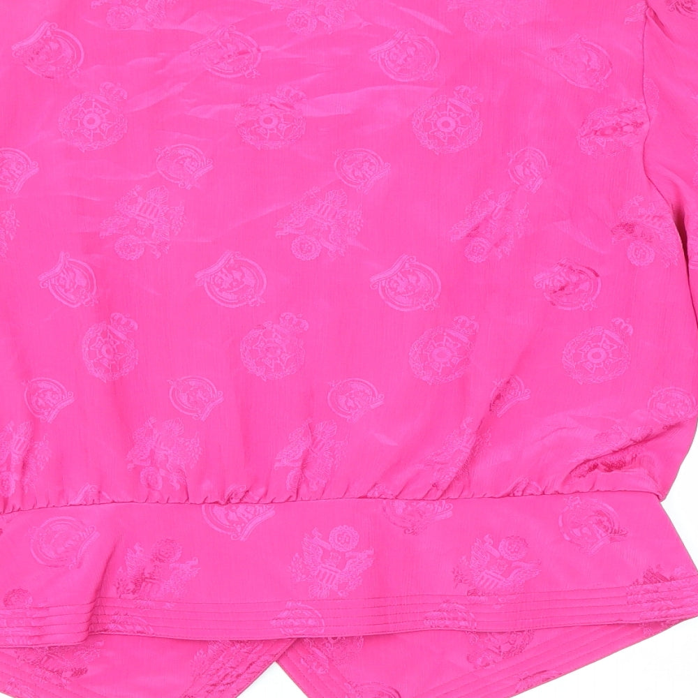 Frankenwelder Womens Pink Geometric Polyester Basic Blouse Size 14 V-Neck