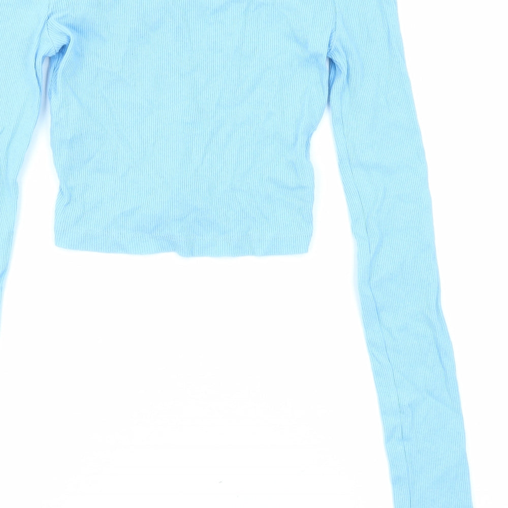 Womens UK Size 4 PRETTYLITTLETHING Blue Cropped Blouse