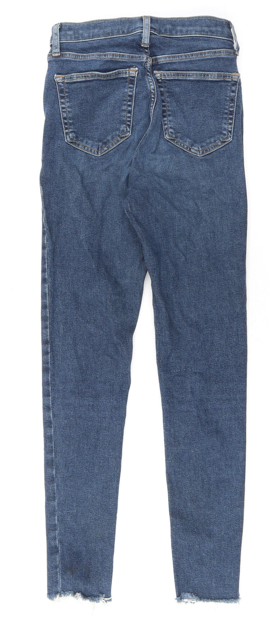 Topshop Womens Blue Polyester Skinny Jeans Size 26 in L32 in Regular Zip - Raw Hem