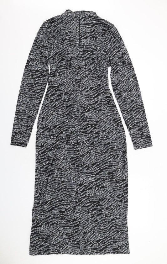 New Look Womens Grey Animal Print Polyester Maxi Size 10 Mock Neck Zip