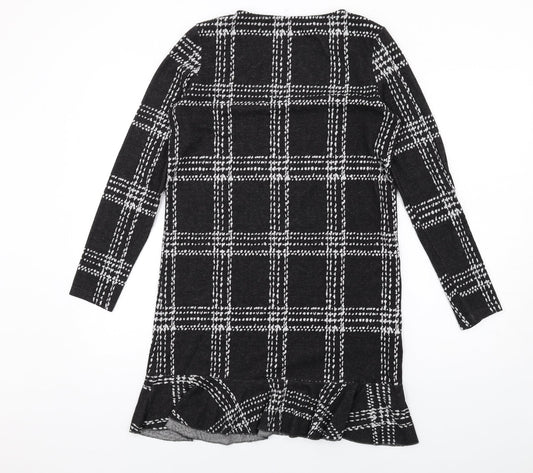 NEXT Womens Black Plaid Polyester A-Line Size 10 Round Neck Pullover