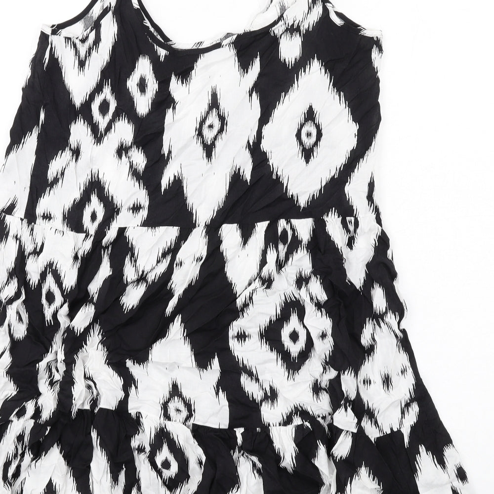 Marks and Spencer Womens Black Geometric Cotton Slip Dress Size 10 Scoop Neck Pullover