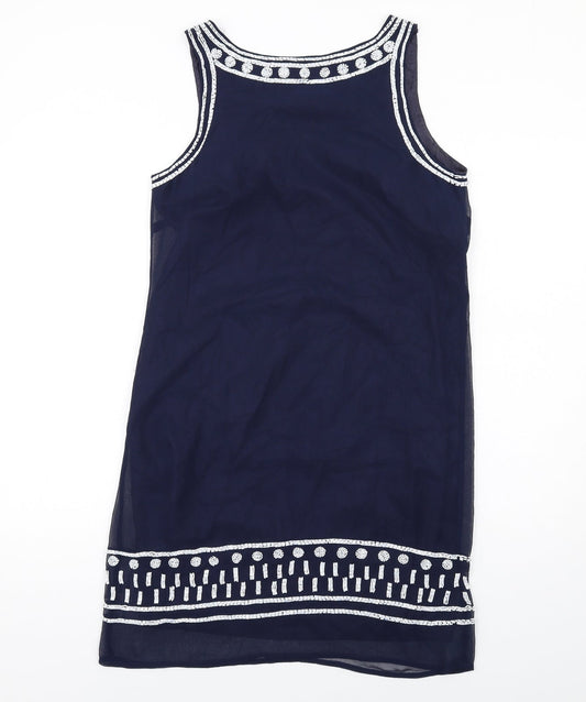 Principles Womens Blue Geometric Polyester Shift Size 10 Scoop Neck Pullover