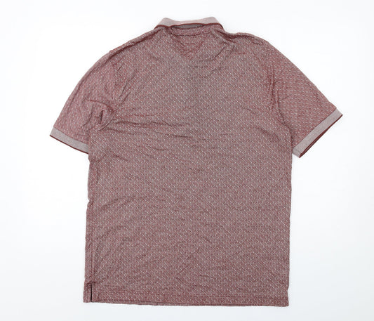 Lincoln Mens Red Geometric Polyester Polo Size M Collared Button