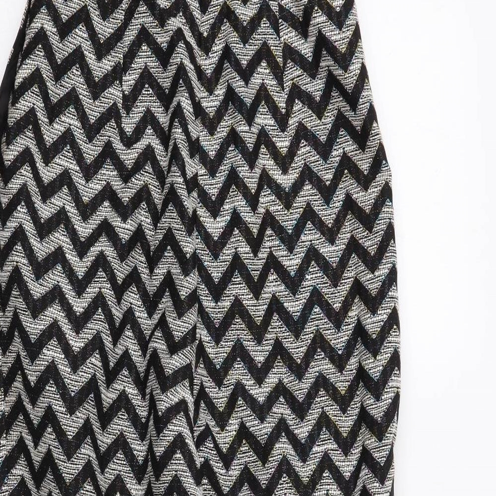 Brand and care label for ASOS women’s multicoloured herringbone polyester jumpsuit one-piece, size UK 10, 29-inch leg zip
