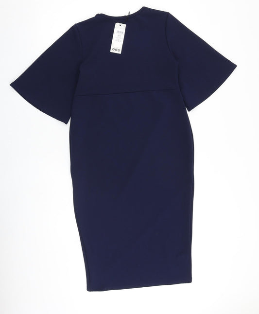 Boohoo Womens Blue Polyester Shift Size 8 Round Neck Pullover