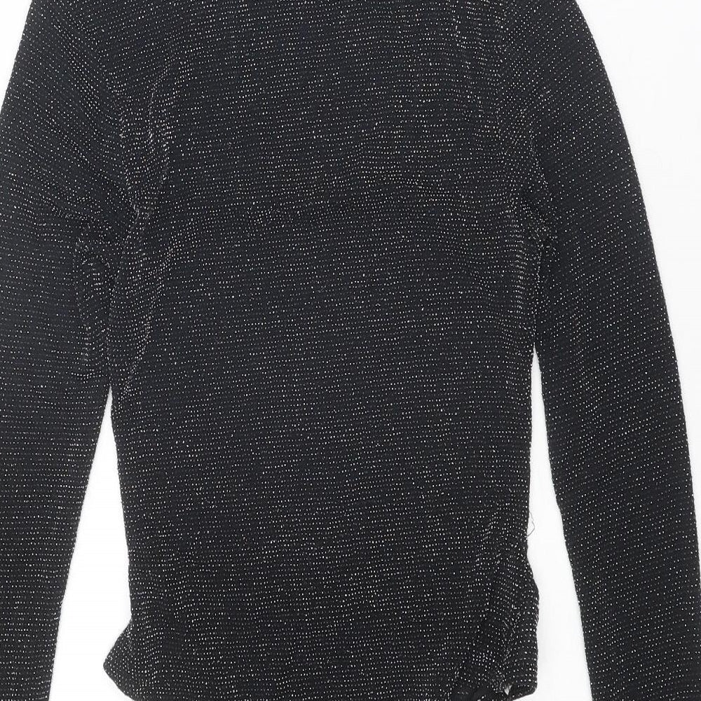 I SAW IT FIRST Womens Black Nylon Bodysuit One-Piece Size 8 Snap - Open Back