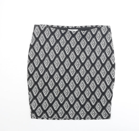 Additional front view of EDC women’s black argyle/diamond cotton bandage skirt, size S