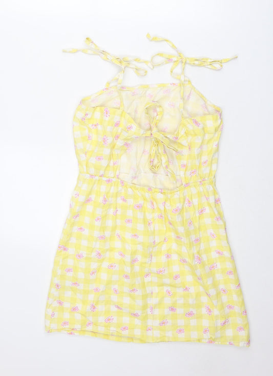 Influence Womens Yellow Geometric Cotton Mini Size 10 Square Neck Tie - Floral