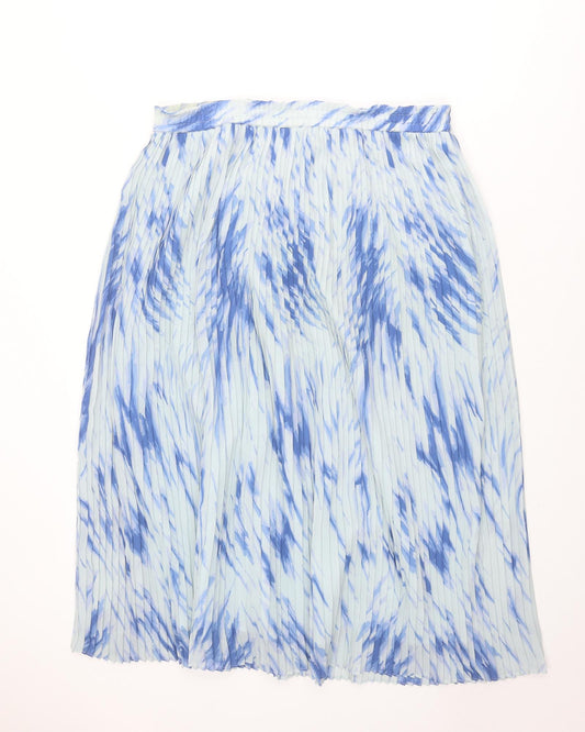 Additional front view of Kaleidoscope women’s blue geometric polyester pleated skirt, size UK 14