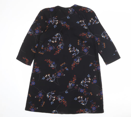 H&M Womens Black Geometric Polyester A-Line Size 10 Round Neck Tie