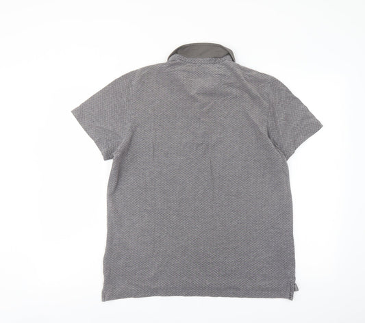Silver Eight Mens Grey Geometric Cotton Polo Size M Collared Button