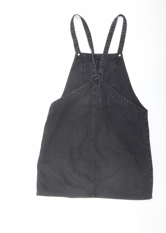 New Look Womens Grey Cotton Pinafore/Dungaree Dress Size 10 Square Neck Button