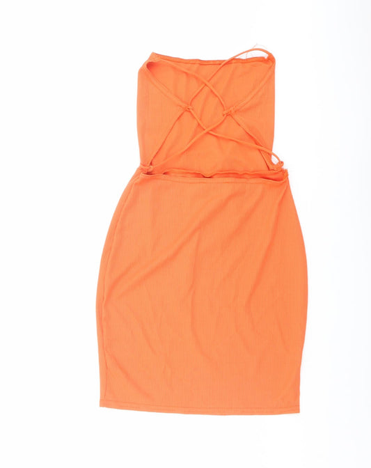 PRETTYLITTLETHING Womens Orange Polyester Bodycon Size 6 Square Neck Pullover