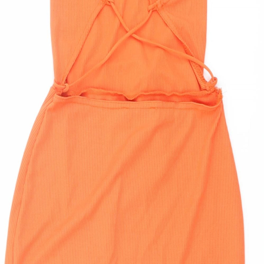 PRETTYLITTLETHING Womens Orange Polyester Bodycon Size 6 Square Neck Pullover