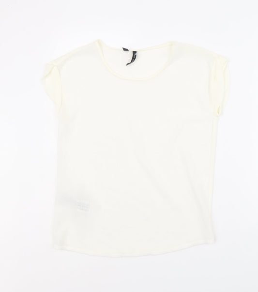 Womens UK Size XS Mango Ivory Basic T-Shirt