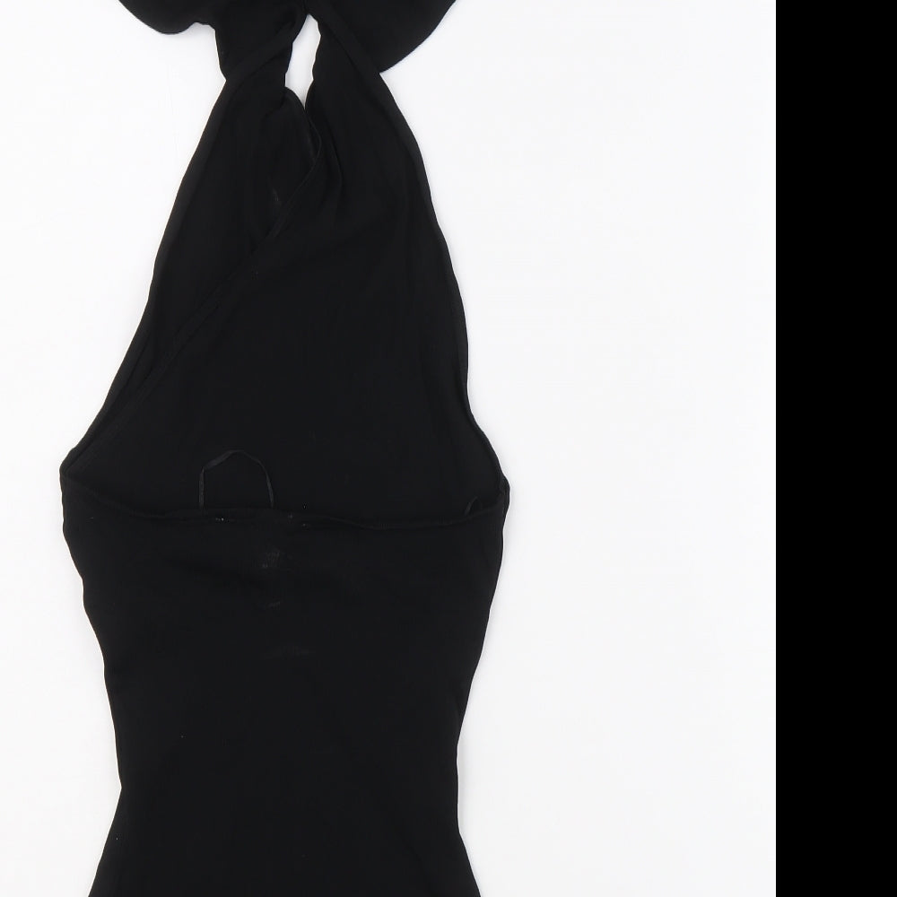 Zara Womens Black Viscose Bodysuit One-Piece Size XS Button