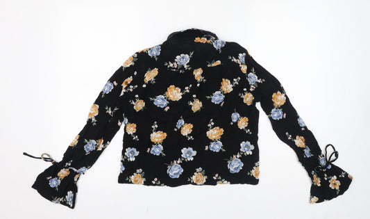 Divided by H&M Womens Black Floral Viscose Basic Button-Up Size 6 Collared