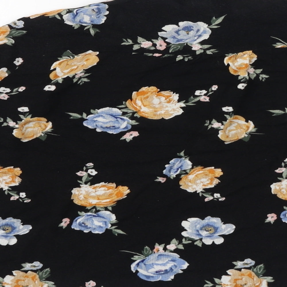 Divided by H&M Womens Black Floral Viscose Basic Button-Up Size 6 Collared