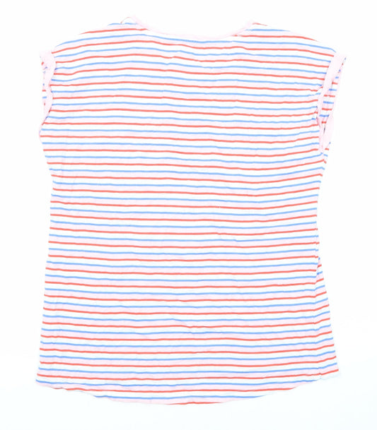 M&Co Womens Multicoloured Striped Cotton Basic T-Shirt Size 12 Round Neck