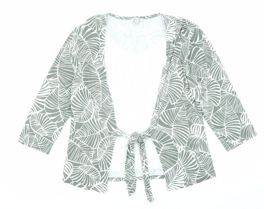 Additional front view of Oscar B women’s grey geometric viscose basic blouse, size UK 14, v-neck - tie front
