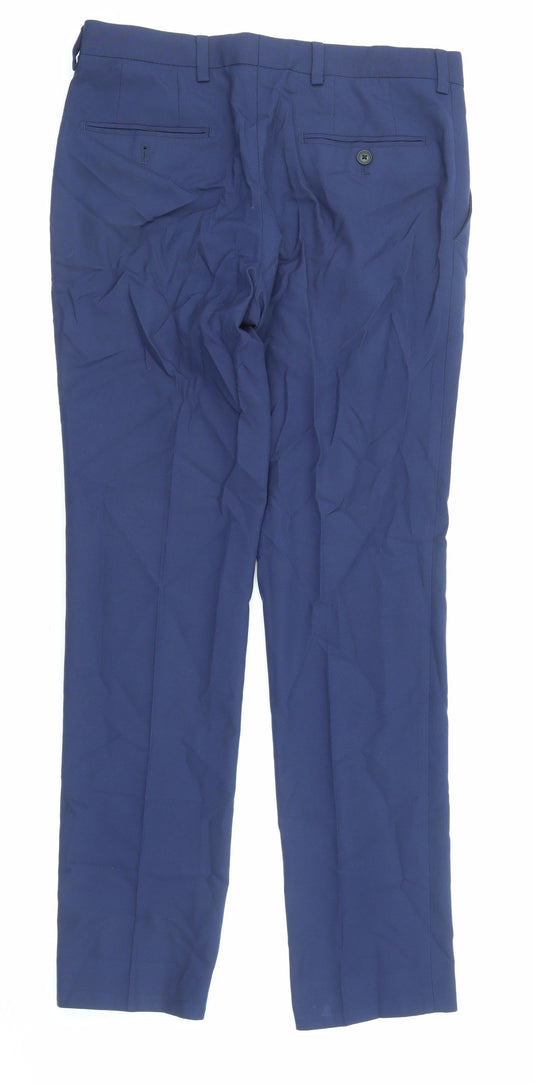 Marks and Spencer Mens Blue Polyester Trousers Size 30 in L31 in Regular Zip