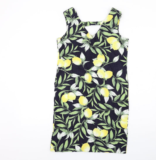 M&Co Womens Multicoloured Geometric Viscose Tank Dress Size 8 V-Neck Pullover - Lemons Print