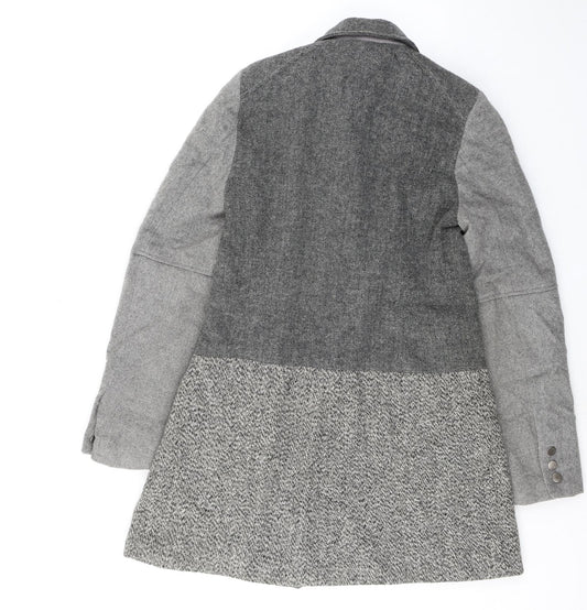 NEXT Womens Grey Geometric Overcoat Coat Size 10 Zip