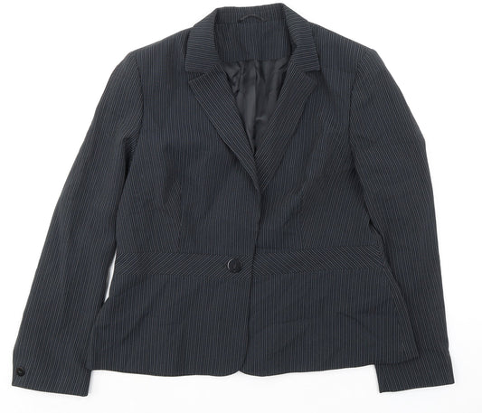 F&F Womens Black Striped Jacket Blazer Size 18 Button