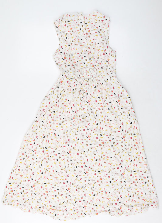 Marks and Spencer Womens Multicoloured Geometric Viscose Trapeze & Swing Size 8 Round Neck Button