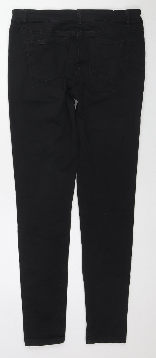 NEXT Womens Black Cotton Skinny Jeans Size 12 L30 in Regular Zip