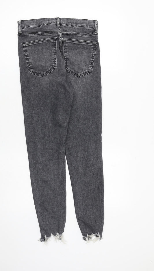 Topshop Womens Grey Cotton Skinny Jeans Size 28 in L32 in Regular Zip - Raw Hem