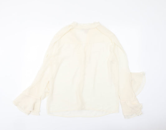 FOREVER 21 Womens Ivory Polyester Basic Button-Up Size M V-Neck