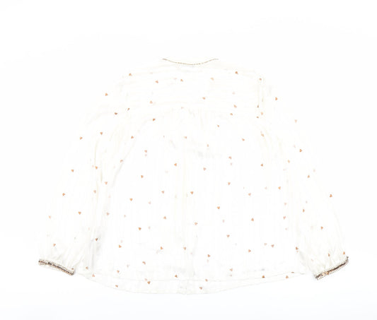 NEXT Womens Ivory Geometric Polyester Basic Blouse Size 12 Round Neck - Heart Print