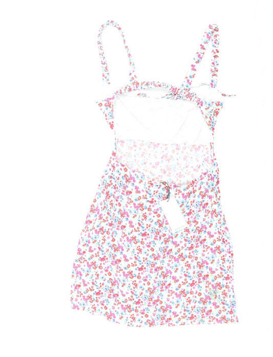 Stradivarius Womens Multicoloured Floral Viscose Mini Size M Square Neck Zip - Open Back