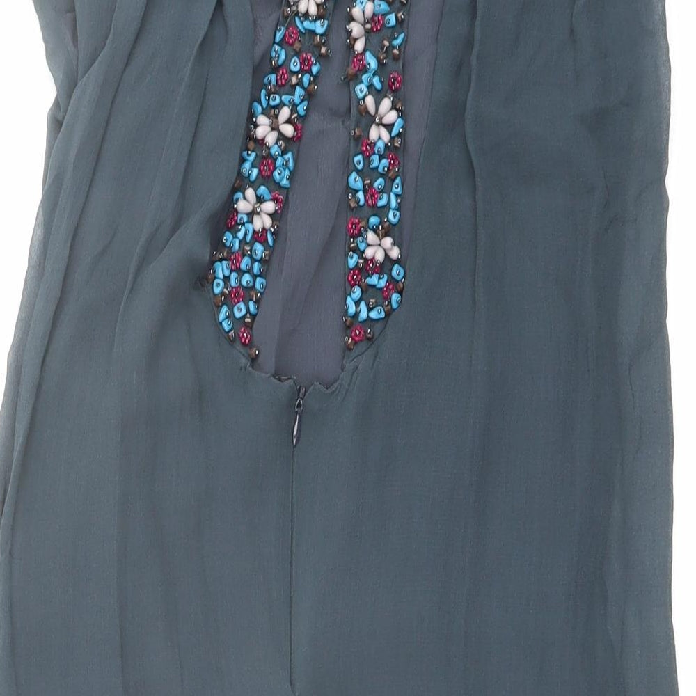 French Connection Womens Blue Silk Basic Blouse Size 10 Boat Neck - Embellished