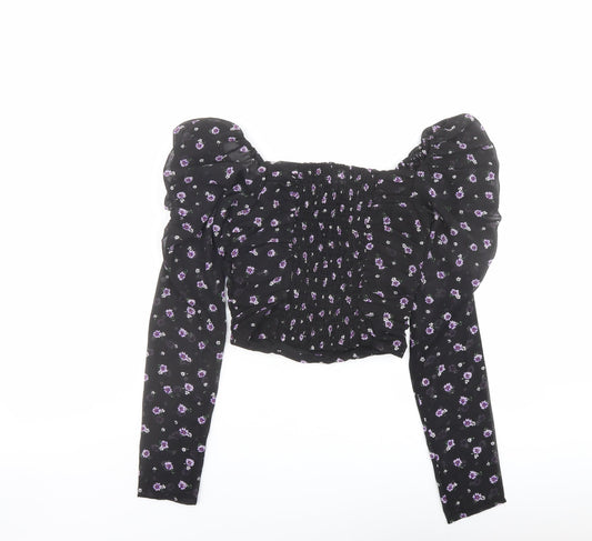 Womens UK Size 4 H&M Black Cropped Blouse