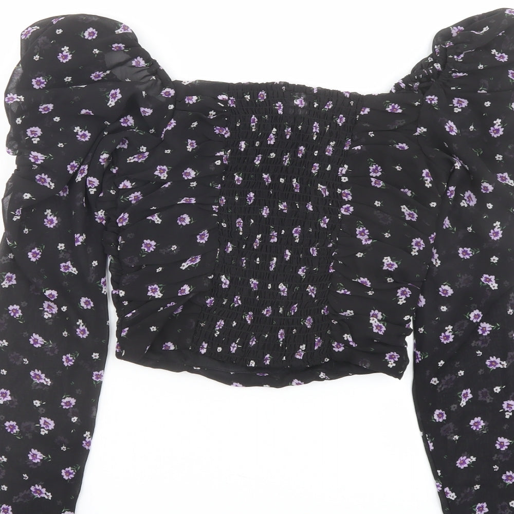 Womens UK Size 4 H&M Black Cropped Blouse