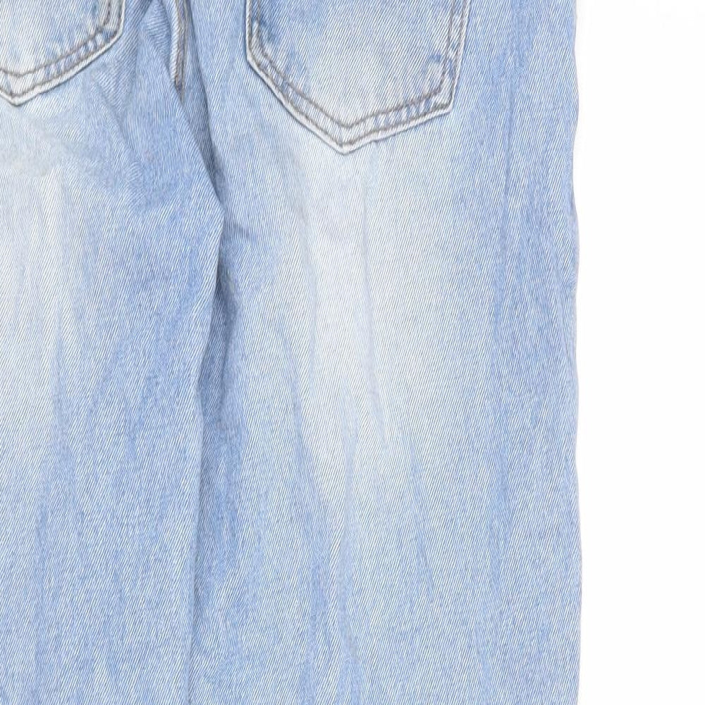 PRETTYLITTLETHING Womens Blue Cotton Tapered Jeans Size 10 L26 in Regular Zip - Raw Hem