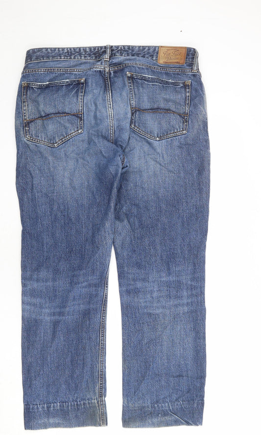 Fat Face Mens Blue Cotton Straight Jeans Size 34 in L29 in Regular Zip