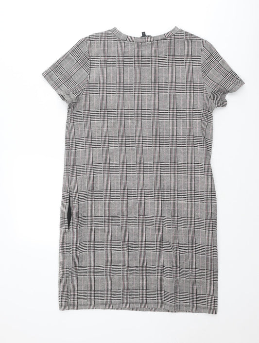 NEXT Womens Grey Plaid Polyester Shift Size 12 Crew Neck Pullover