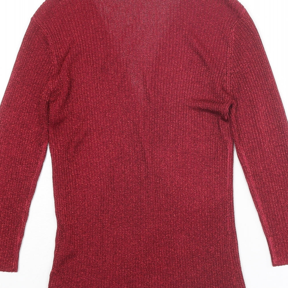 Equation Womens Red V-Neck Viscose Cardigan Jumper Size M