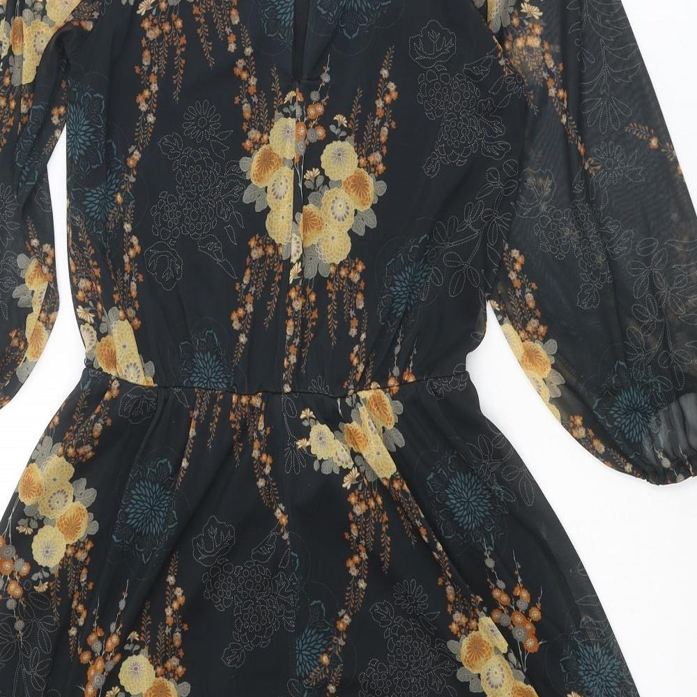 Miss Selfridge Womens Black Geometric Polyester A-Line Size 6 Round Neck Button