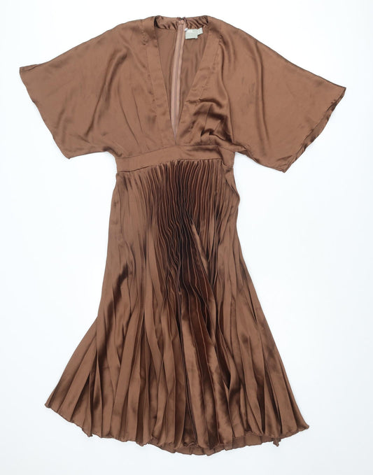 ASOS Womens Brown Polyester Trapeze & Swing Size 8 V-Neck Zip