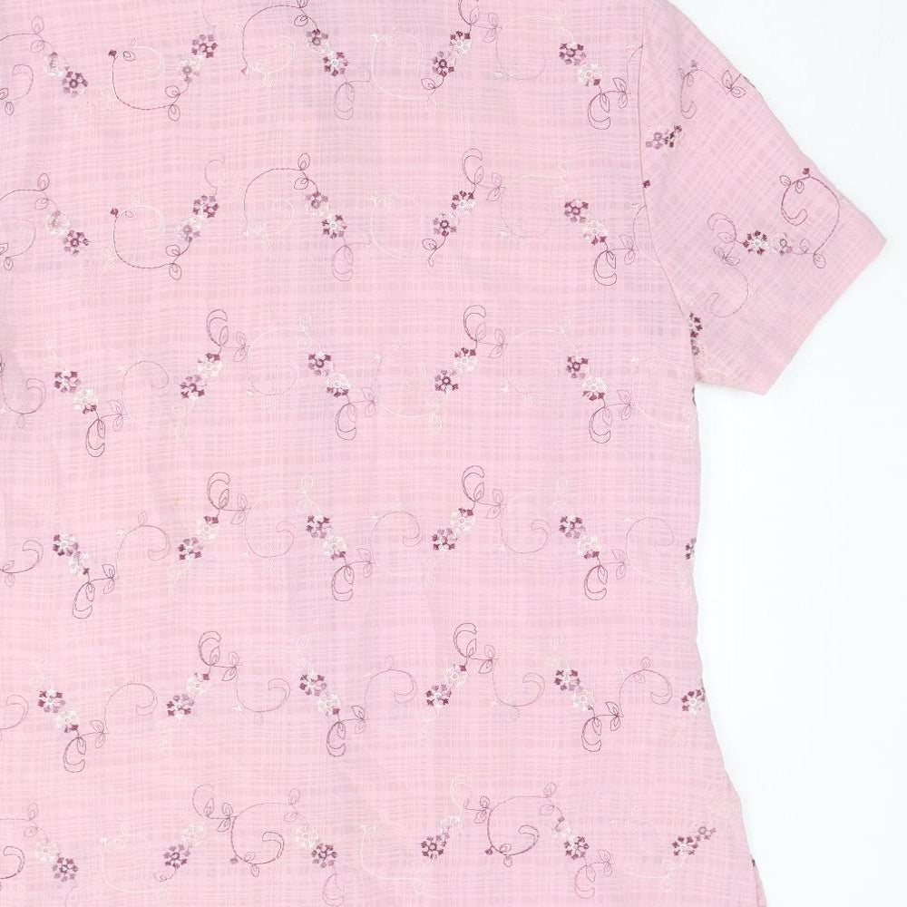 Bonmarché Womens Pink Floral Polyester Basic Button-Up Size 12 Collared