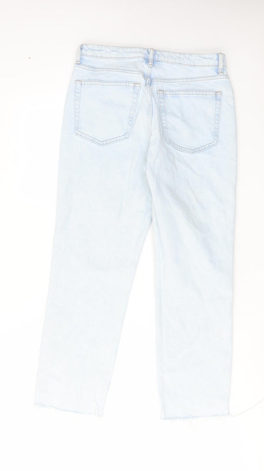 Topshop Womens Blue Cotton Straight Jeans Size 30 in L32 in Regular Zip - Raw Hem